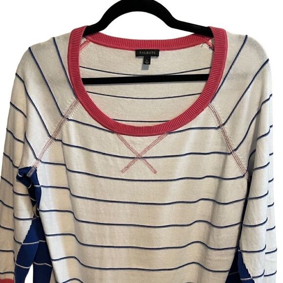 Talbots- Women’s Nautical Striped Boat Neck 3/4 Sleeve Preppy Sweater, Sz Large - Picture 2 of 7